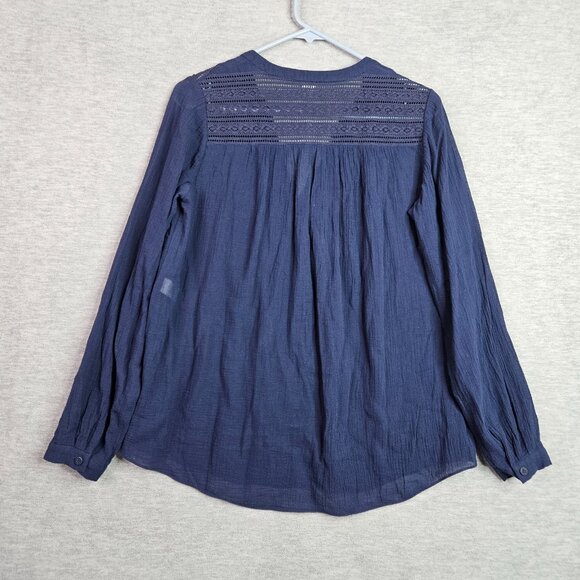 Diane von Furstenberg Women's Size 6 Navy Lace Trim Long Sleeve Blouse - Picture 2 of 8